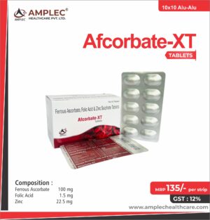 Afcorbate-Xt - formulated with Ferrous Ascorbate 100 Mg + Folic Acid 1.5 Mg + Zinc 61.8 Mg Tablet | Provided by Amplec Healthcare