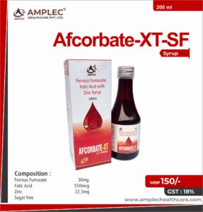 AFCORBATE-XT-SF – Ferrous Fumurate  30mg + Folic Acid 550mcg + Zinc 22.5mcg + Sugar Free | Amplec Healthcare