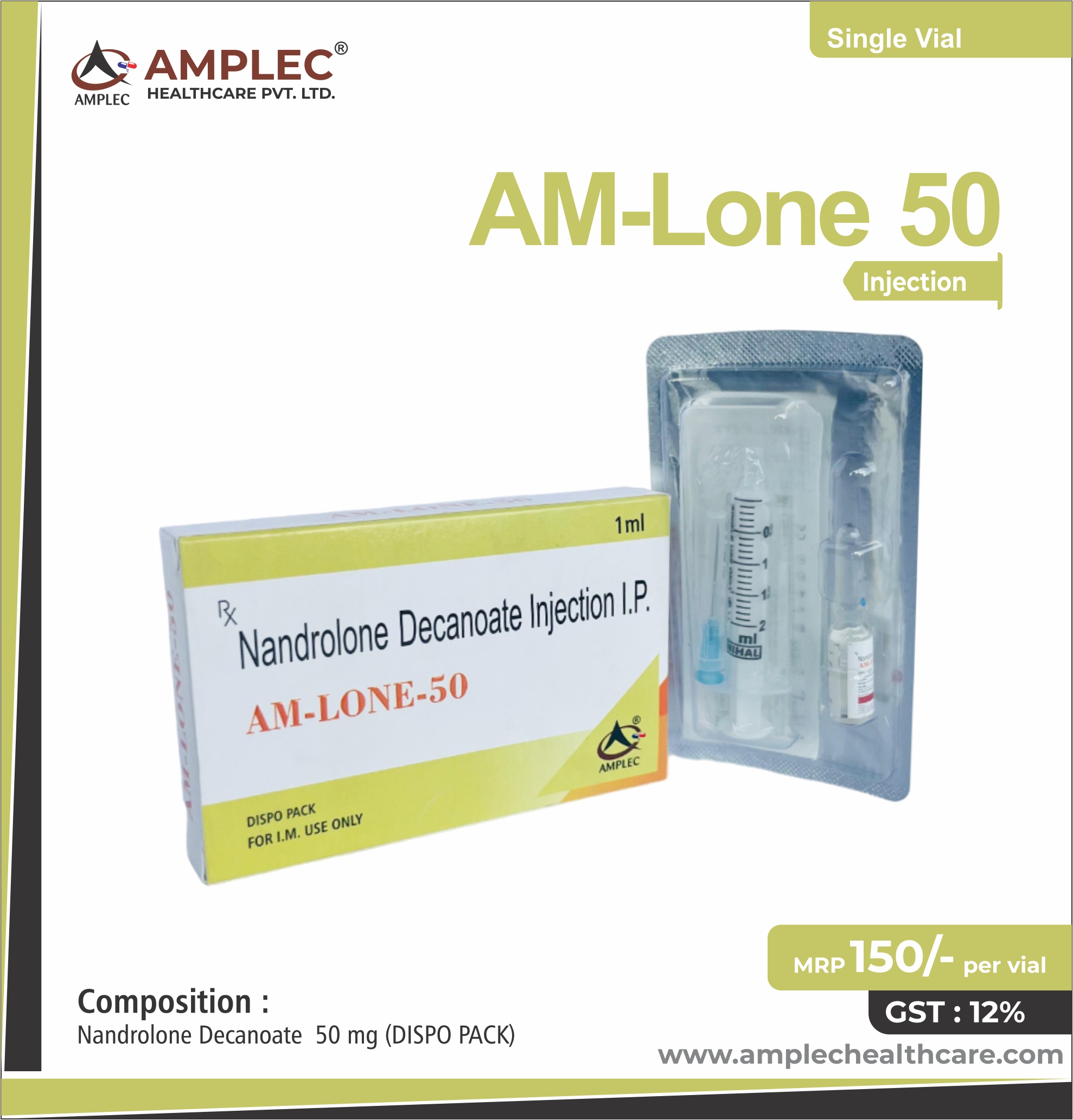 AM-LONE 50 - Nandrolone Decanoate 50 mg (DISPO PACK) provided by Amplec Healthcare