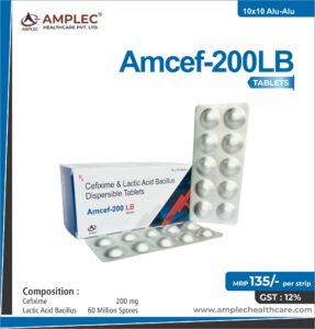 Amcef-200lb – Cefixime 200 Mg +  Lactobacillus (60million Spores) | Amplec Healthcare