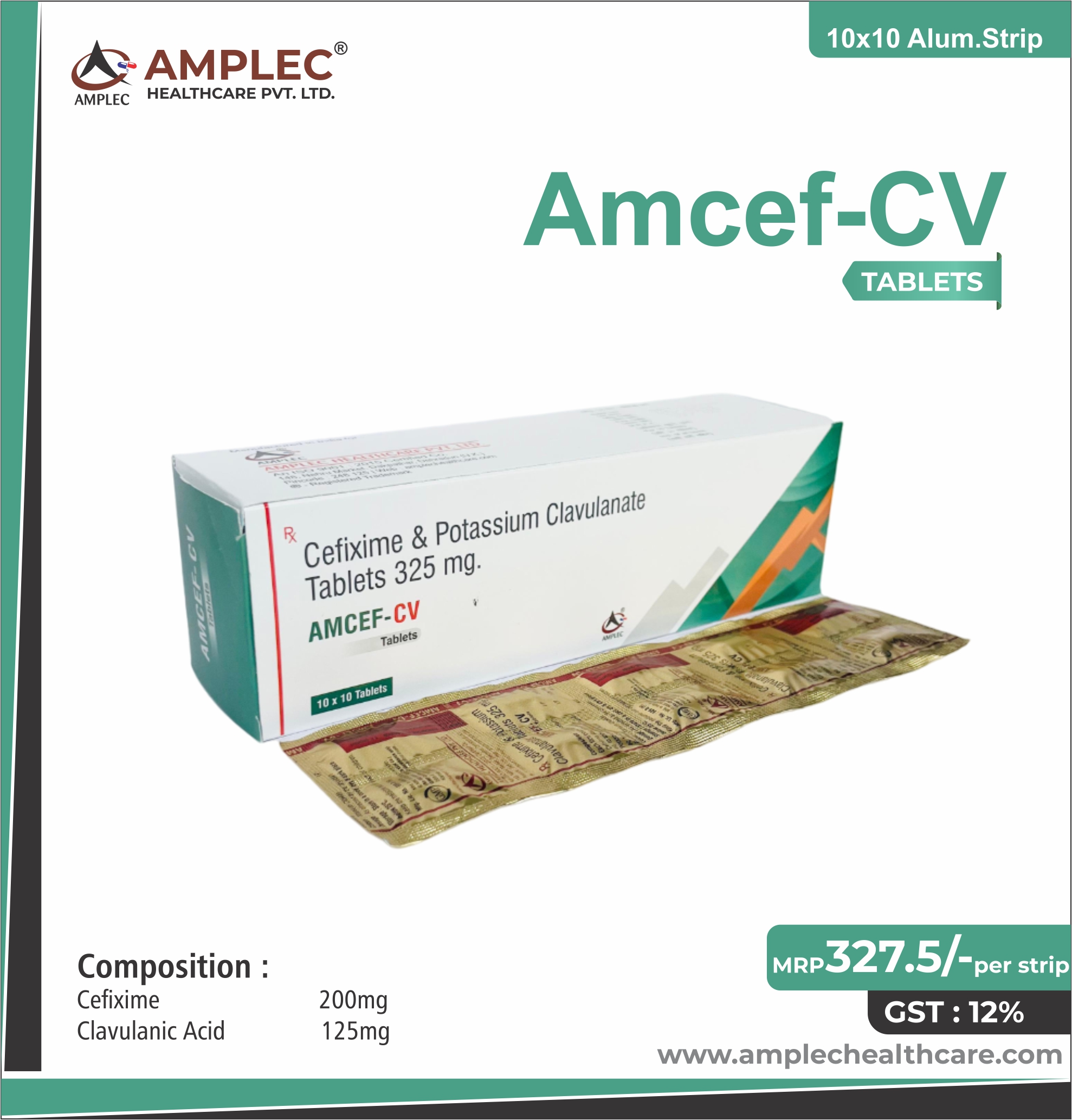 Amcef Cv - Cefixime 200mg + Clavulanic Acid 125mg Tablet provided by Amplec Healthcare