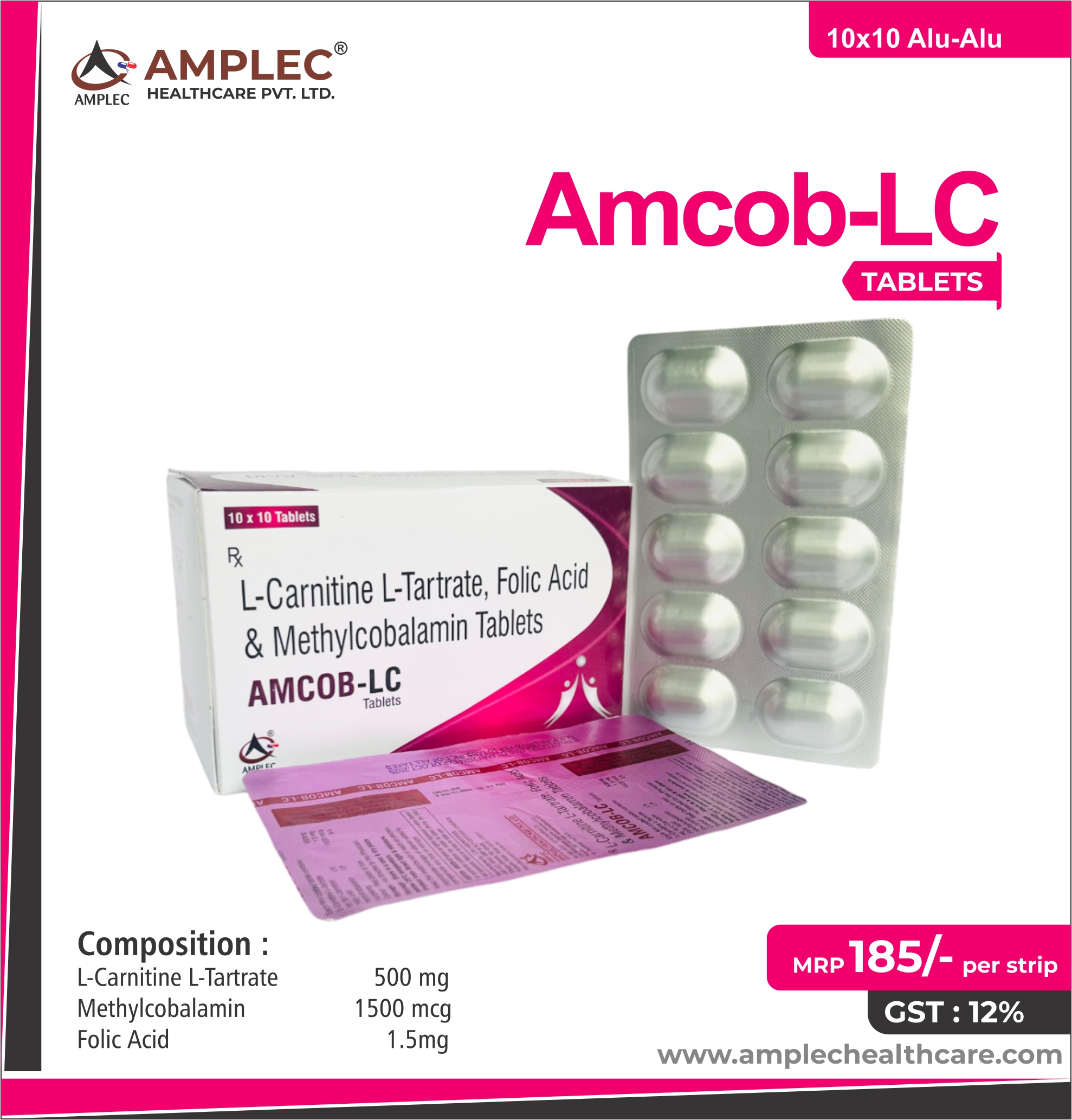 Amcob -Lc - L-Carnitin  L- Tartrate 500 Mg + Methylcobalamin 1500 Mcg + Folic Acid 1.5mg Tablet provided by Amplec Healthcare