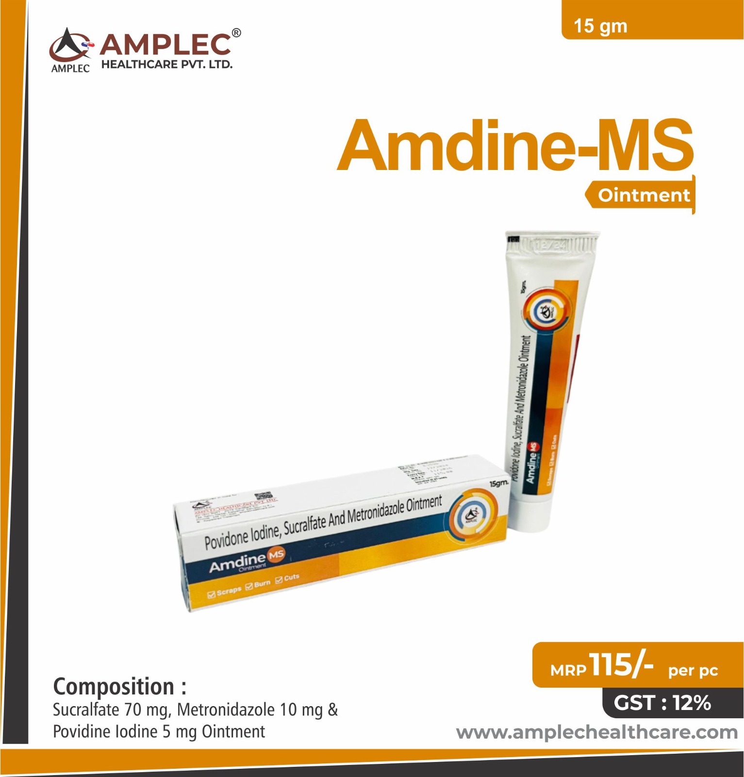 AMDINE MS - Metronidazole 10mg + Sucralfate 70 mg + Povidone Iodine  50 mg Ointment provided by Amplec Healthcare