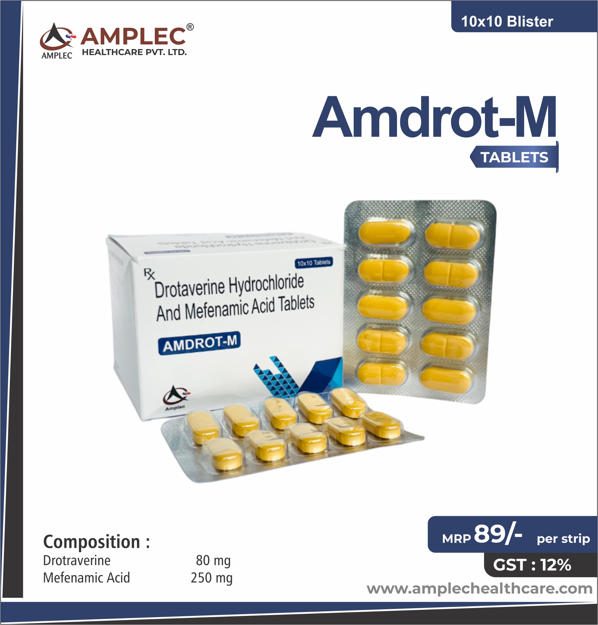 Amdrot-M - Drotraverine 80 Mg + Mefenamic Acid 250 Mg  Ofloxacin 200 Mg  provided by Amplec Healthcare