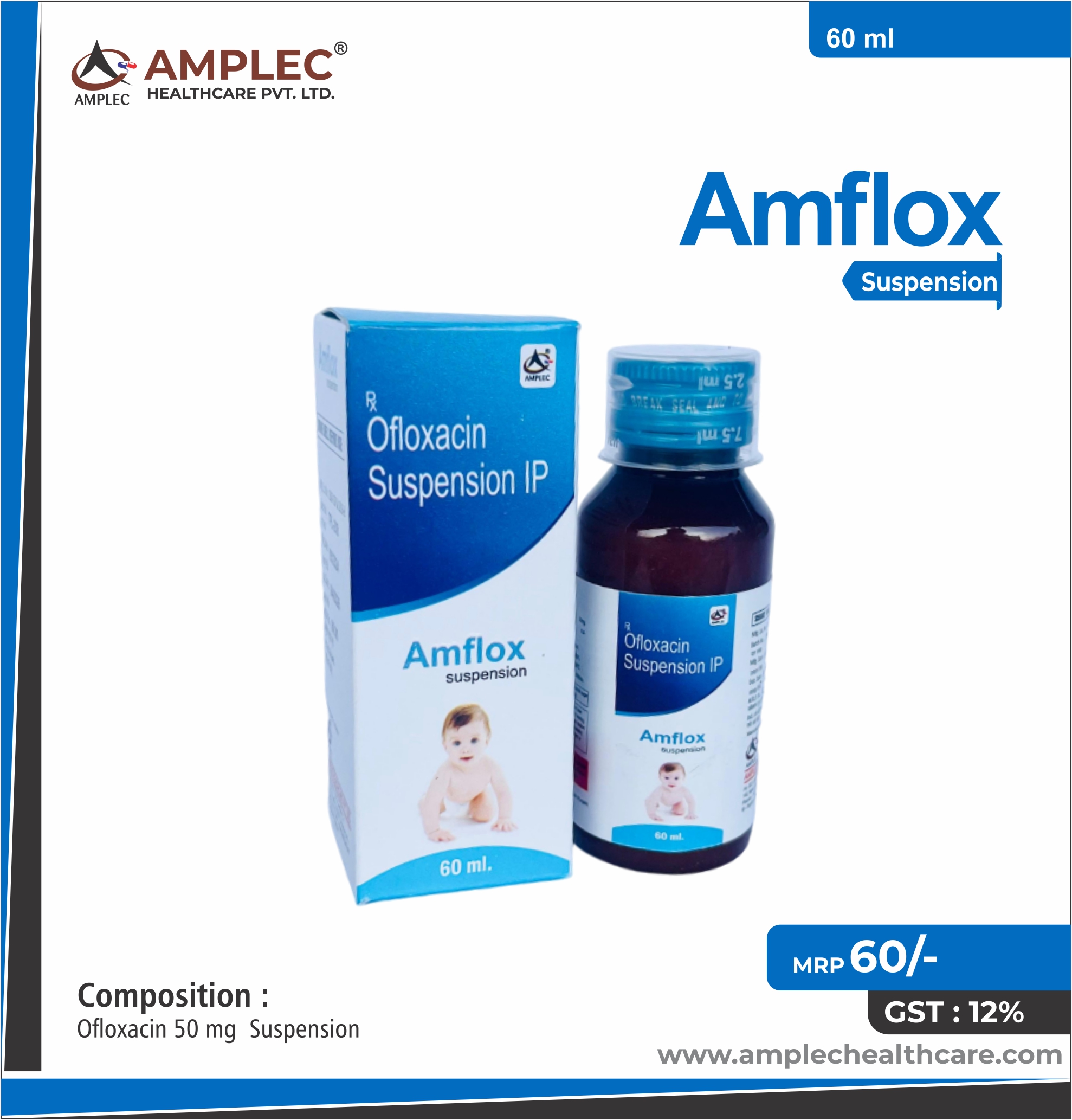 AMFLOX-SUSP - Ofloxacin 50 mg  Suspension provided by Amplec Healthcare