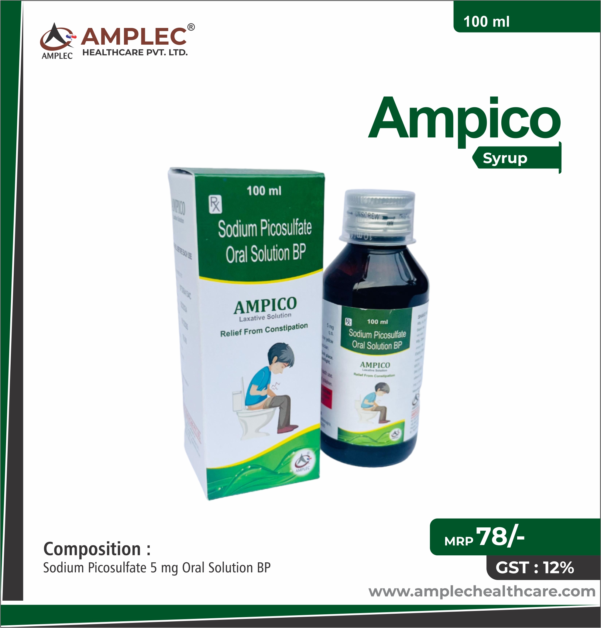 AMPICO -  Sodium Picosulfate 5mg  Oral Laxative Solution provided by Amplec Healthcare