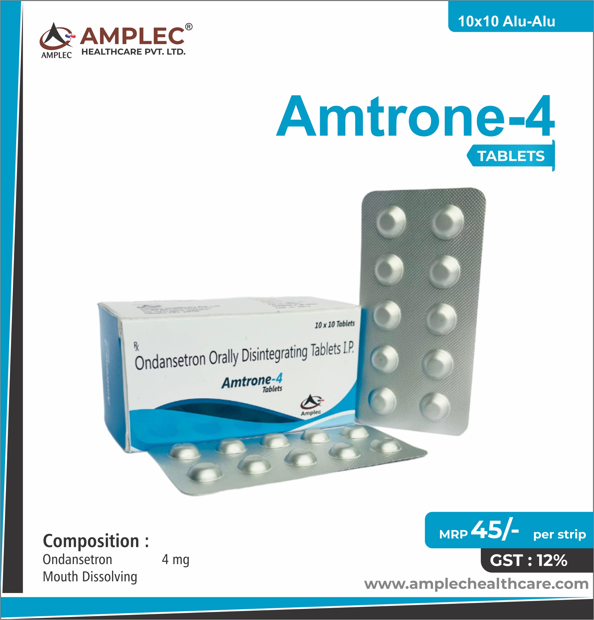 Amtrone-4 Mg - Ondansetron Hydrochloride 4 Mg Md provided by Amplec Healthcare