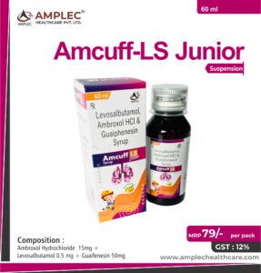 AMCUFF LS – Ambroxol Hydrochloride  30mg+ Levosalbutamol 1mg + Guaifenesin 50mg (Sugar Free) Syrup | Amplec Healthcare