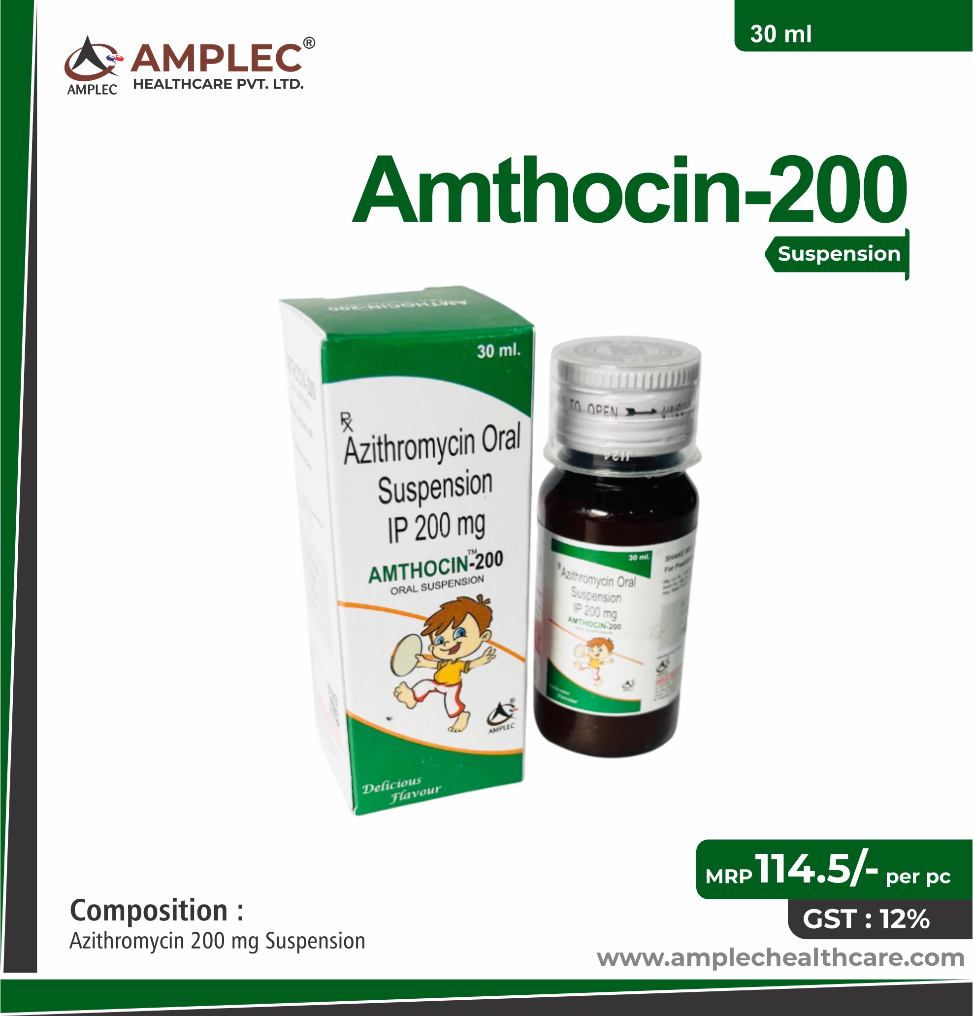 AMTHOCIN-200 - Azithromycin 200 mg Suspension provided by Amplec Healthcare