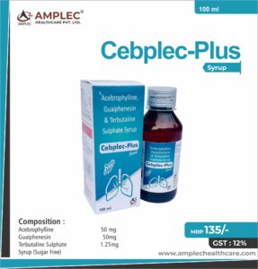 CEBPLEC PLUS – Acebrophylline 50 mg+ Guaiphenesin 50mg +  Terbutaline Sulphate1.25mg Syrup (Sugar Free) | Amplec Healthcare