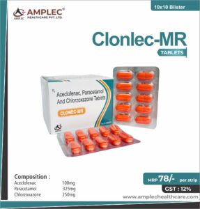 CLONLEC-MR – Aceclofenac 100mg + Paracetamol 325mg + Chlorzoxazone 250mg | Amplec Healthcare