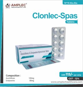 CLONLEC SPAS – Aceclofenac 100mg +  Drotaverine 80mg Tablet  | Amplec Healthcare