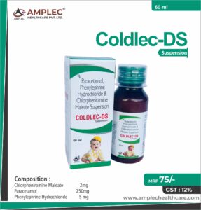 COLDLEC-DS – Chlorpheniramine Maleate 2mg + Paracetamol 250mg + Phenylephrine Hydrochloride 5 mg  Suspension  | Amplec Healthcare