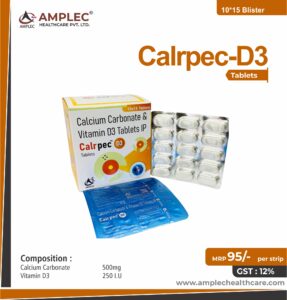 Calrpec D3 – Calcium Carbonate 1250mg + Vitamin D3 250 I.U Tablet | Amplec Healthcare
