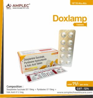 DOXLAMP - formulated with Doxylamine B.P. 10mg + Pyridoxine I.P. 10mg + Folic Acid I.P. 2.5mg | Provided by Amplec Healthcare