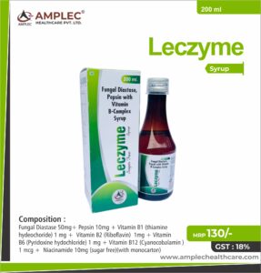LECZYME – Fungal Diastase 50mg+ Pepsin 10mg + Vitamin B1 (thiamine hydeochoride) 1 mg +  Vitamin B2 (Riboflavin)  1mg + Vitamin B6 (Pyridoxine hydochloride) 1 mg + Vitamin B12 (Cyanacobalamin ) 1 mcg +  Niacinamide 10mg (sugar free)(with monocarton) | Amplec Healthcare