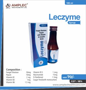 LECZYME - formulated with Fungal Diastase 50mg+ Pepsin 10mg + Vitamin B1 (thiamine hydeochoride) 2 mg +  Vitamin B2 (Riboflavin)  1mg + Vitamin B6 (Pyridoxine hydochloride) 1.5 mg + Vitamin B12 (Cyanacobalamin ) 1 mcg +  Niacinamide 15mg + D-Panthenol 1.5mg (sugar free)(with monocarton) | Provided by Amplec Healthcare