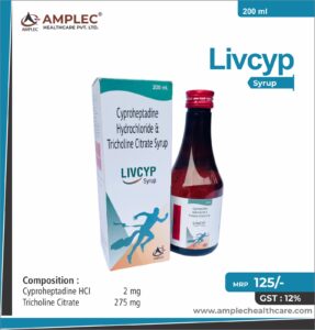 LIVCYP – Cyproheptadine HCI 2 mg + Tricholine Citrate  275 mg Syrup | Amplec Healthcare