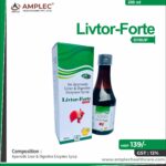 LIVTOR-FORTE – Ayurvedic Liver & Digestive Enzymes :- Kalmegh (Andrographis Pniculata) 50 mg + Bhuiamla (Phyllantus niruri) 250mg + Guduchi (Tinospora Cordifolia) 50 mg + Bhringraj (Eclipta Alba) 250 mg + Shunthi (Zingiber Officinale) 100 mg + Makoi (Solanum Nigrum) 100 mg + Chitrak Mool (Plumbago Zeylanica) 250 mg + Harad (Terminalia Chebula) 150 mg + Sarpunkha (Tephrosia Purpurea) 150 mg + Ajowain (Carum Couticum) 100 mg + Jeera Safed (Cuminum) 100 mg + Punernava (Boerhavia Diffusa) 250 mg + Tulsi (Ocimum Sanctum) 150 mg + Pipali (Piper Longum) 100 mg + Nagarmotha (Cyperus Rotundus) 100 mg + Vayvidand (Embelia Ribes) 100 mg + Lasani (Cihorium Intybus) 250 mg + Kalmi Shoora 20 mg + Naoushadar 20 mg Syrup | Amplec Healthcare