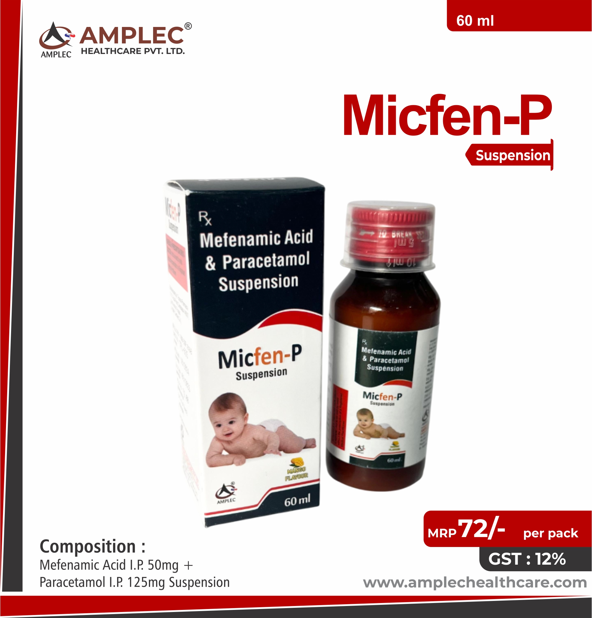 MICFEN-P - Mefenamic Acid I.P. 50mg + Paracetamol I.P. 125mg Suspension provided by Amplec Healthcare