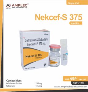 NEKCEF S 375 – Ceftriaxone Sodium 250 mg + Sulbactum 125 mg Injection  | Amplec Healthcare