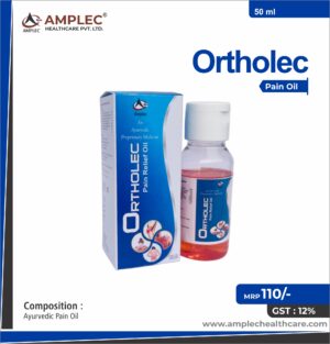 ORTHOLEC - formulated with Ayurvedic Pain Oil :- Nilgiri Oil ( Eucalyptus Globlus) 10% + Kapoor ( Cinnamomum Camphora) 5%+ Ajwain satva ( Trachyspermum Ammi) 2%  + Pudina Satva ( Mentha Longifolia )  2% + Til Oil (Sasamum Indicum ) 20% + Gandhpurva ( Gaultheria Fragrantissima) 25% + Terpentine Oil (Pinus Palustris Mill)  | Provided by Amplec Healthcare