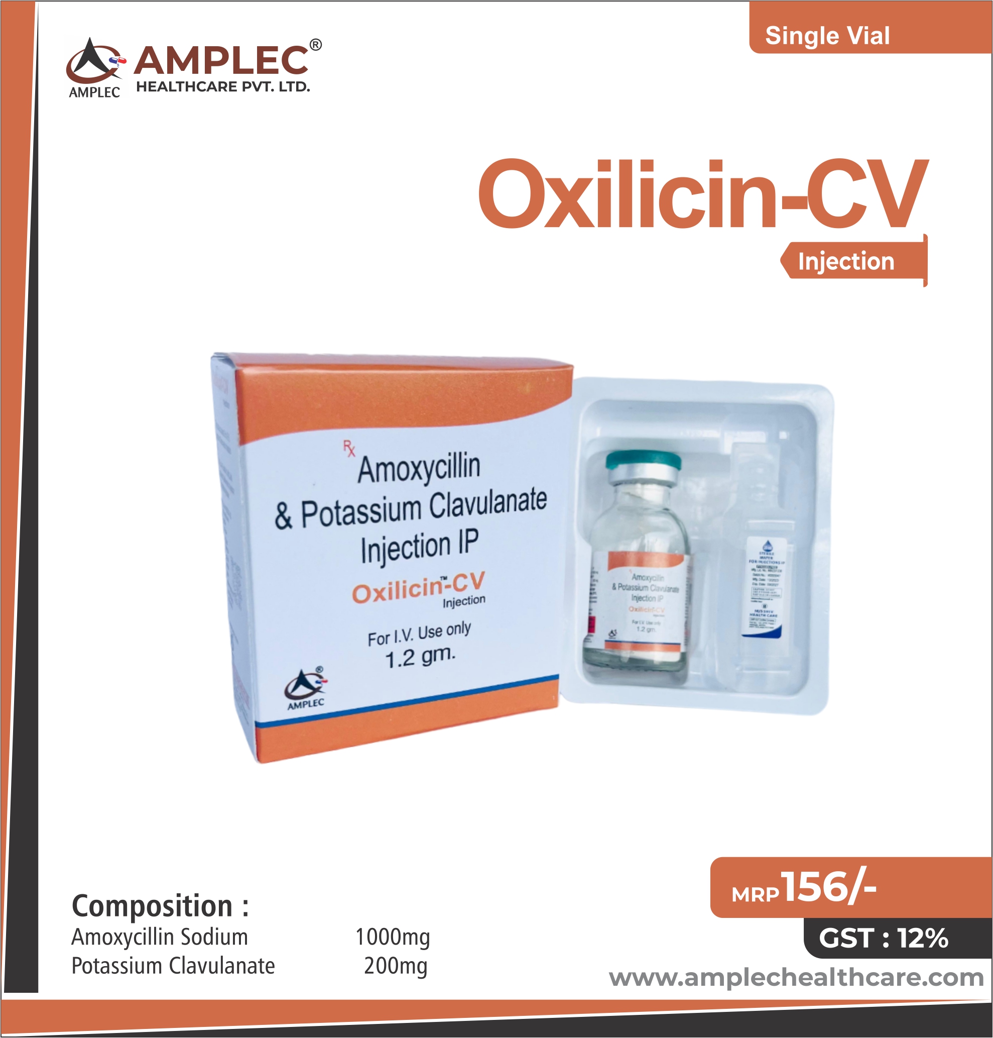 OXILICIN CV - formulated with Amoxycillin Sodium 1000mg + Potassium Clavulanate 200mg Injection | Provided by Amplec Healthcare