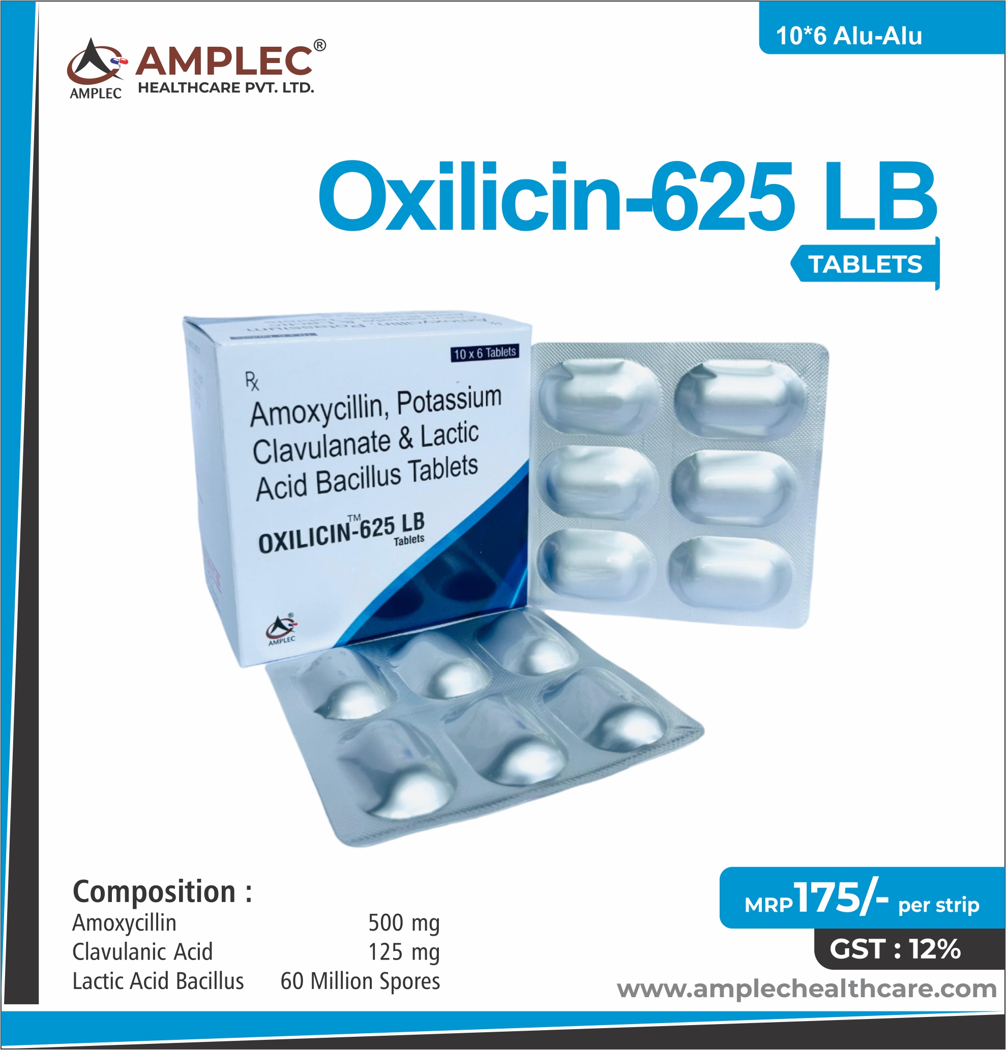 OXILICIN-CV 625 - Amoxycillin 500 mg + Clavulanic Acid 125 mgTablet provided by Amplec Healthcare