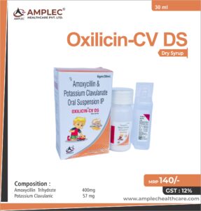 OXILICIN-CV DS – Amoxycillin  Trihydrate 400mg + Potassium Clavulanic  57 mg Dry Syrup | Amplec Healthcare