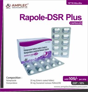 RAPOLE-DSR PLUS – Rabeprazole 20 mg (Enteric coated Pallets) + Domperidone 30 mg (Sustained realease Pellets)(sr)  | Amplec Healthcare