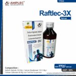 RAFTLEC 3X – Sodium Alginate 250 mg + Sodium Bicarbonate  133.5 mg +Calcium Carbonate  80 mg  each  5 ml Oral Suspension | Amplec Healthcare