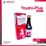 YOUTRO PLUS – Uterine Tonic :- ashok chhal (saraca asoca ) 500 mg + ashwagandha (withania somnifera ) 200 mg + shatavari (asparagus racemosus ) 200 + lodhra ( symplocos ) 150 mg + dashmool ( dashamoola ) 250 mg + manjistha ( rubia cordifolia ) 100 mg + vasa (justicia adhatoda ) 50 mg + guduchi (tinospora cordifolia ) 50 mg + gokhru (tribulus terrestris ) 50 mg + pippali (piper longum )45 mg + chitrakmool (plumbago indica ) 45 mg + supari (areca catechu ) 100 mg + jivanti (leptadenia reticulata ) 35 mg + mochras (salmalia malabarica ) 25 mg + chirata (swertia chirayita )20 mg + babool (vachellia nilotica ) 50 mg+ arjuna chaal (terminalia arjuna ) 50 mg Syrup | Amplec Healthcare