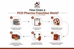 Step-by-step process of how a PCD pharma franchise works, from manufacturing to doctor and chemist distribution